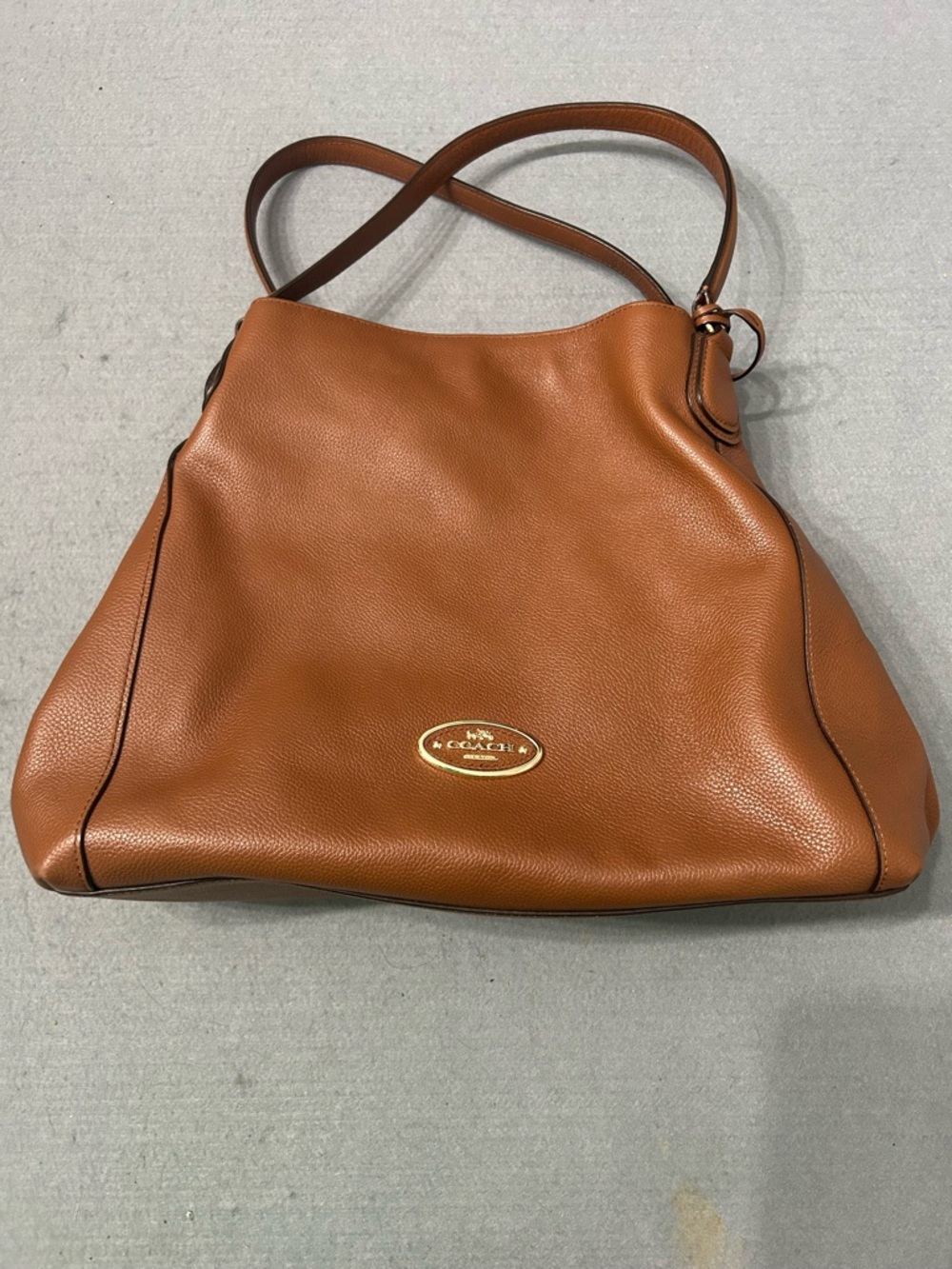 Women’s Coach Edie 31 Brown Pebbled Leather Shoulder Bag Gold Hardware Like New